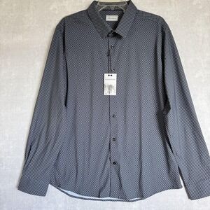 Savannah Shirt Mens 2XL XXL Gray‎ Micro Print Stretch Long Sleeve Button Down